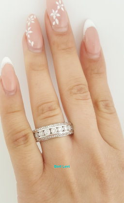 Channel Set 3-Row Round Diamond Wedding Band 14k White Gold 2 ct 7 mm Rtl $3,995