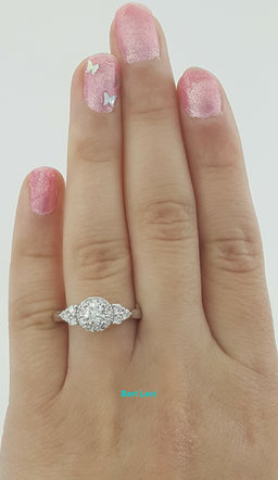 Round Brilliant Cut Diamond 3-Stone Halo Engagement Ring 0.87 ct 14K White Gold