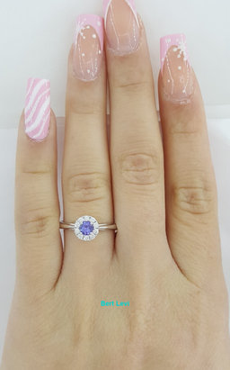 Round Tanzanite & Diamond Halo Engagement Anniversary Ring 0.36ct 18k White Gold