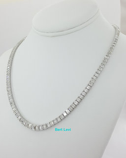 Emerald Cut Diamond Line Riviera Tennis Necklace 24.05 ct 18" 14kw Gold Rtl $75K