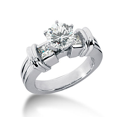 Ladies 14KT White Gold Platinum Three Stones Engagement Ring ENR1109
