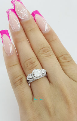 Gabriel & Co Round Diamond Halo 1.28 ct 14K W Gold Engagement Ring Set Rtl $6K