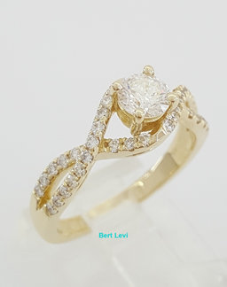 Round Cut Diamond Halo Crossover 14k Yellow Gold Engagement Ring 0.83 ct
