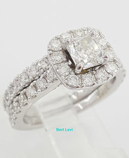 Neil Lane Cushion Diamond Halo Engagement Ring Set 14k W Gold 1.88 ct Rtl $7.4K