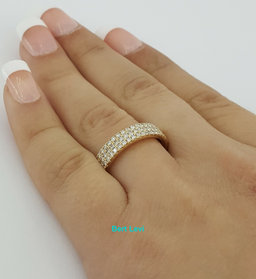 0.57 ct 3 Three Row Diamond Pave Half Circle Wedding Anniv. Ring 14k Gold Sz 6