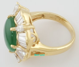Jade Jadeite Fei Cui Type A Diamond Halo Ballerina Ring 18K Yellow Gold 6.38 ct