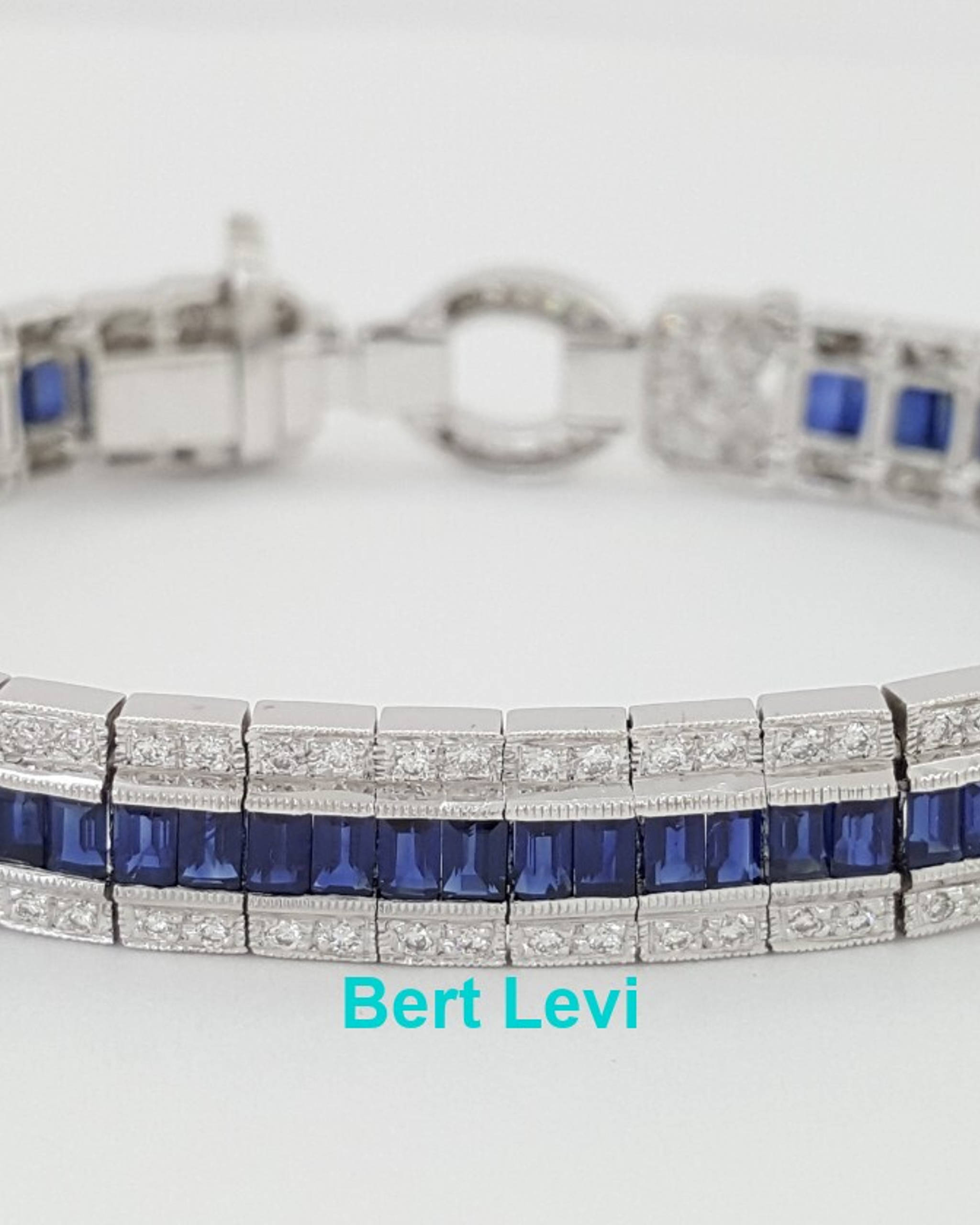 Vintage Sapphire & Diamond Bracelet 8.1 mm 6.36 ct 18K White Gold 27.1 Grams