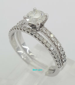 Round Cut Diamond Engagement Ring Set 0.97 ct 14K White Gold H/VS1 GIA