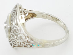 Antique Art Deco Old Mine Cut Diamond Engagement Ring 0.22 ct 18k White Gold