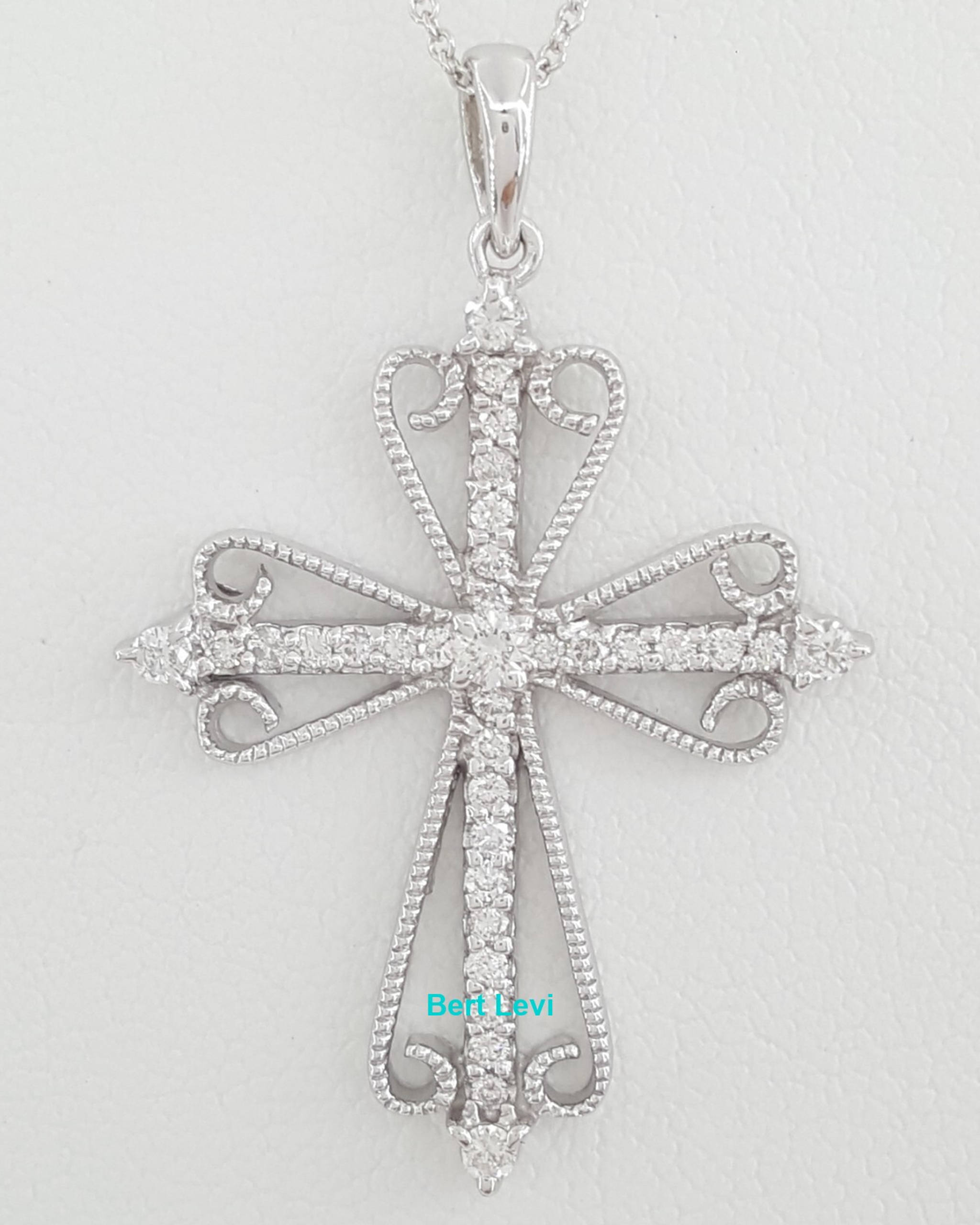Diamond Cross 14k White Gold 1.3" 0.5 ct 17" Long Retail $1,995