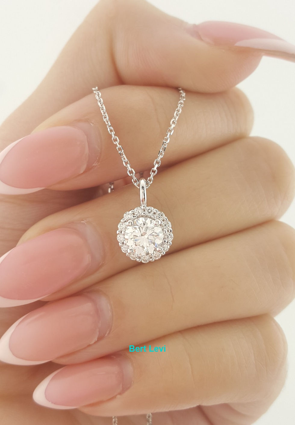 Thumbnail: Round Brilliant Diamond Halo Pendant Necklace 14K White Gold 1.14 ct Retail $7K
