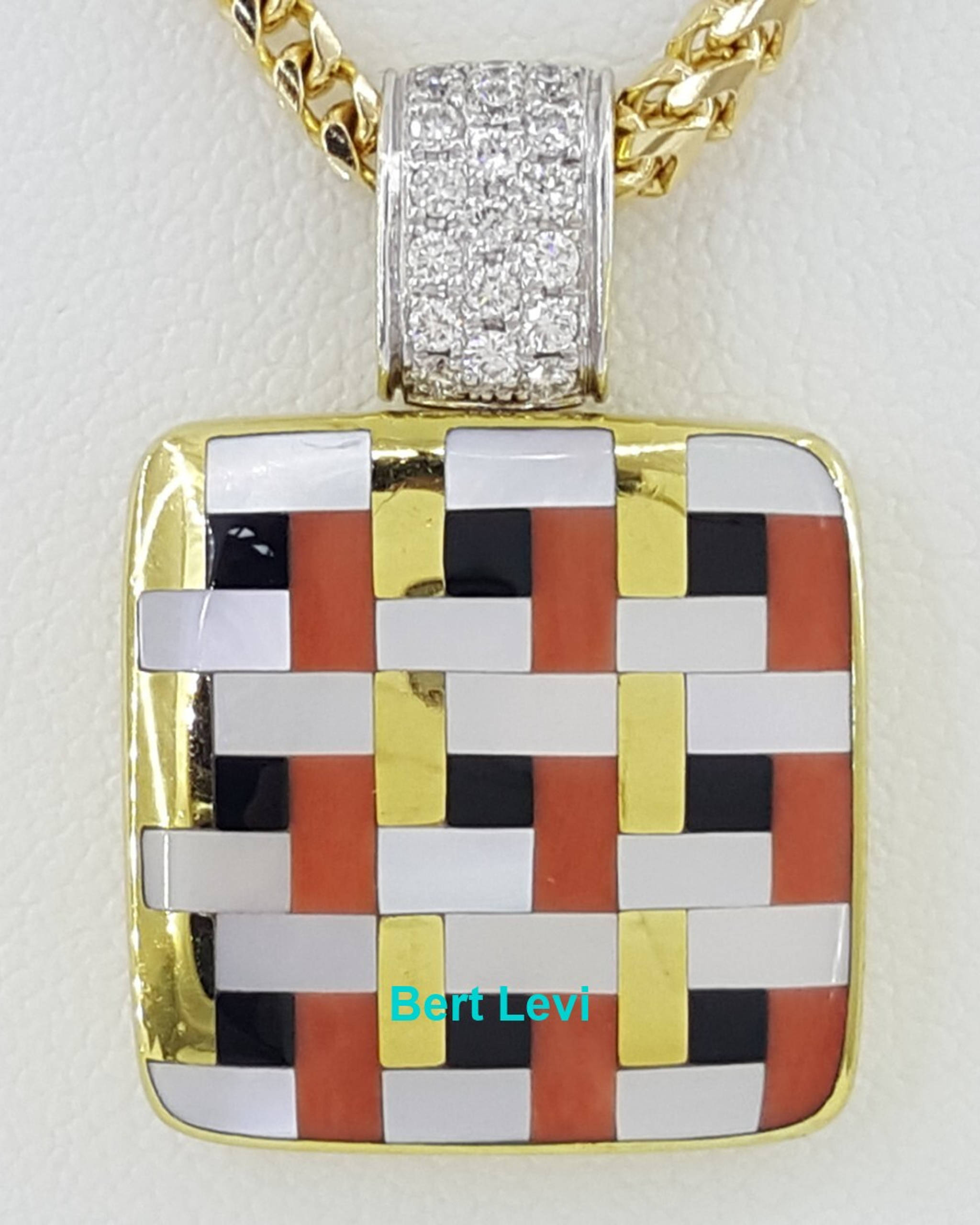 Asch Grossbardt Multi-Gemstone Square Diamond Necklace 0.3 ct 14K 30 Grams
