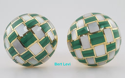 Vintage Tiffany & Co Malachite & MOP Cufflinks 18k Yellow Gold 14.2 Grams