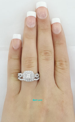 Vera Wang Love 1.33 ct Princess Diamond Double Halo Engagement Ring LEO Band Set
