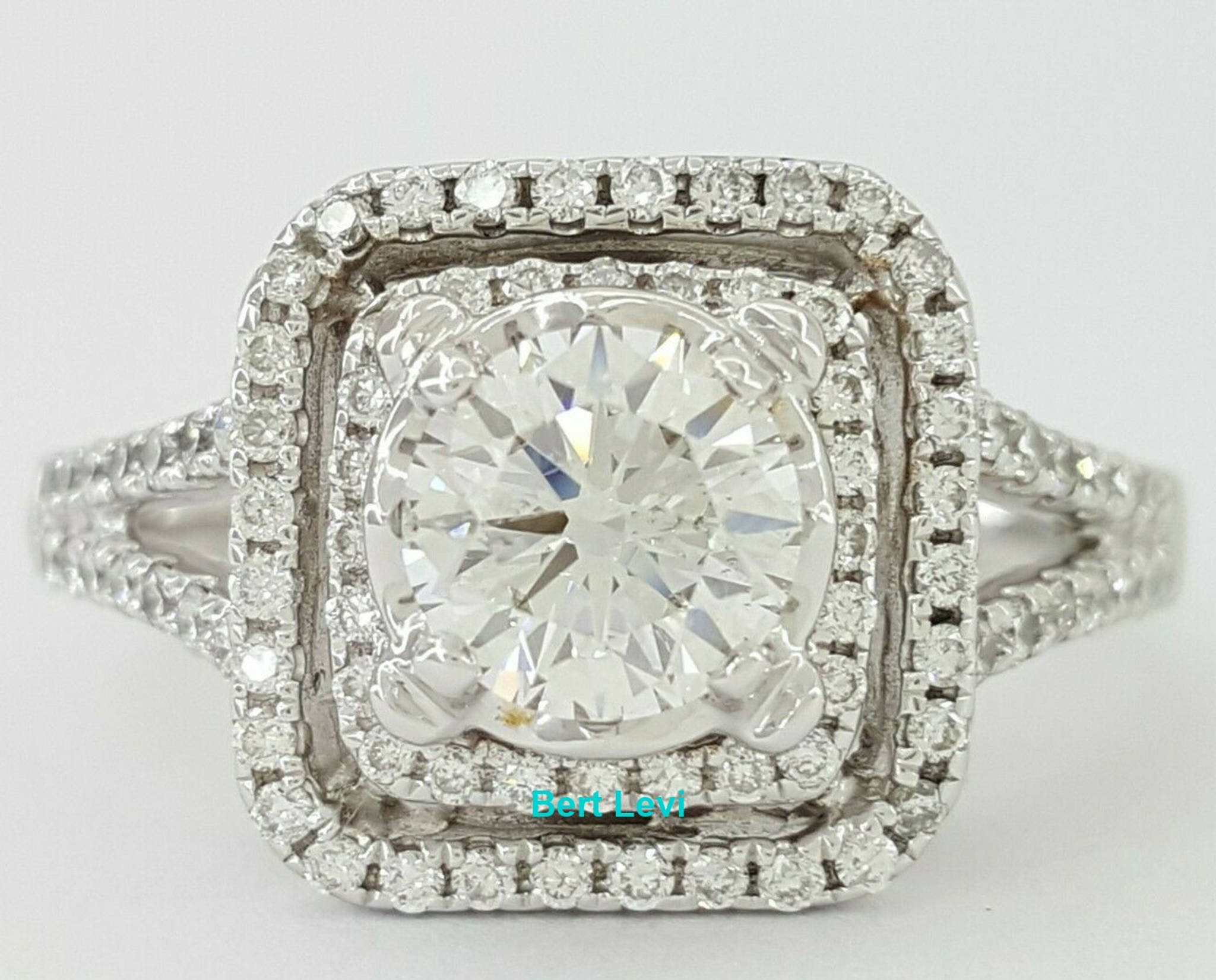 Round Cut Diamond Double Halo Engagement Ring 1.55 ct 14K White Gold Retail $12k