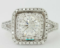 Round Cut Diamond Double Halo Engagement Ring 1.55 ct 14K White Gold Retail $12k