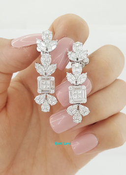 Marquise Pear Princess Baguette Round Diamond Dangle Earrings 3.52ct 18K Gold