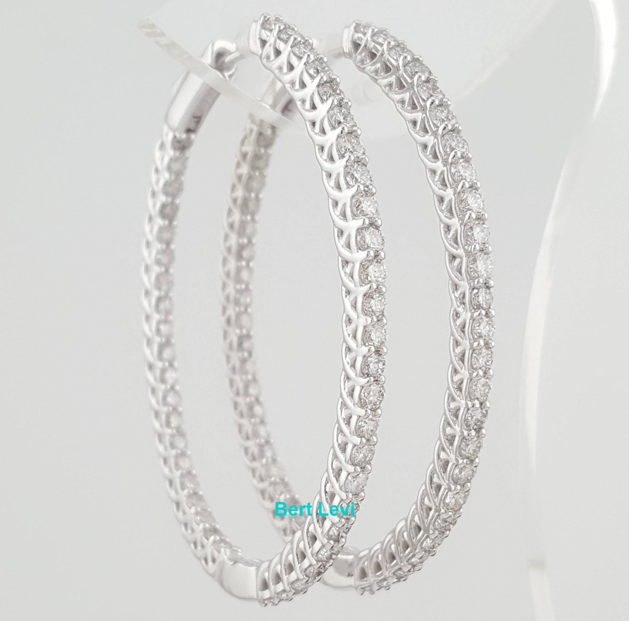 Inside Out Diamond Oval Hoop Earrings 3 ct 14k W Gold 1.8" 10.8 Grams Rtl $6,500