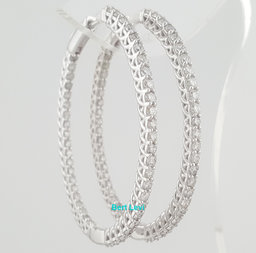 Inside Out Diamond Oval Hoop Earrings 3 ct 14k W Gold 1.8" 10.8 Grams Rtl $6,500