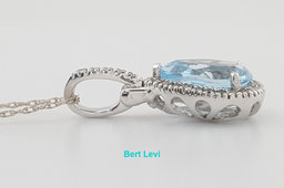 Aquamarine & Diamond Halo Pendant Necklace 10K White Gold