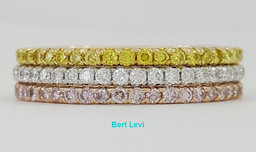 18k Tri-Color Gold Round White Pink & Yellow Diamond 1.6 ct Eternity Band Ring