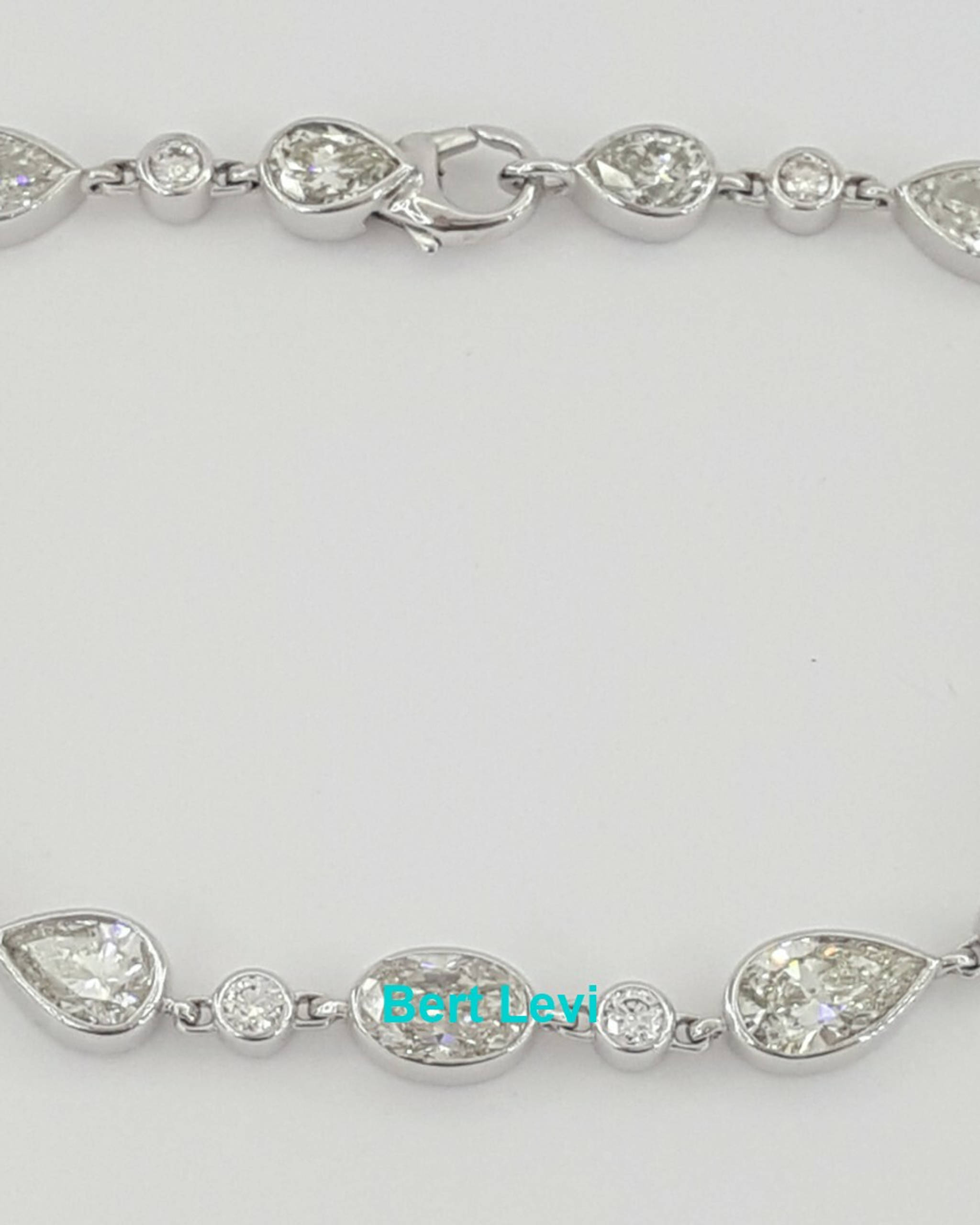 Gold Pear, Oval, Marquise & Round Diamonds Line Tennis Bracelet 7" 8.5 ct 18K