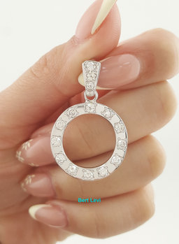 Vintage Round Diamond Circle Pendant 1.38" 2 ct 14K White Gold