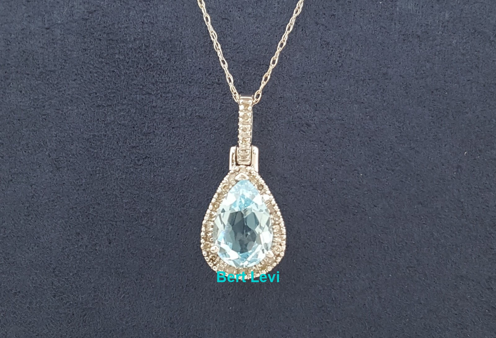 Aquamarine & Diamond Halo Pendant Necklace 10K White Gold