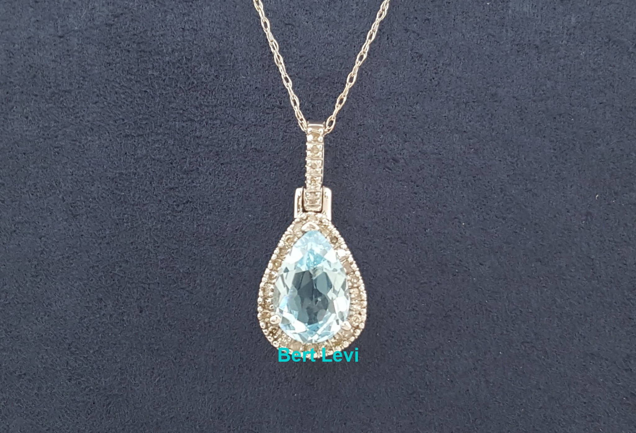 Aquamarine & Diamond Halo Pendant Necklace 10K White Gold