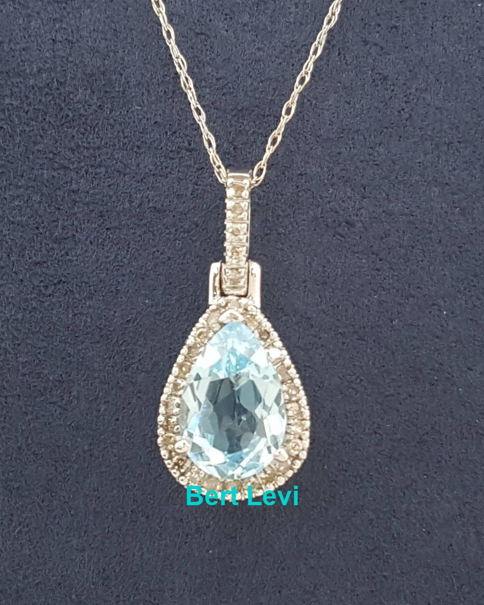 Aquamarine & Diamond Halo Pendant Necklace 10K White Gold