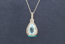 Aquamarine & Diamond Halo Pendant Necklace 10K White Gold