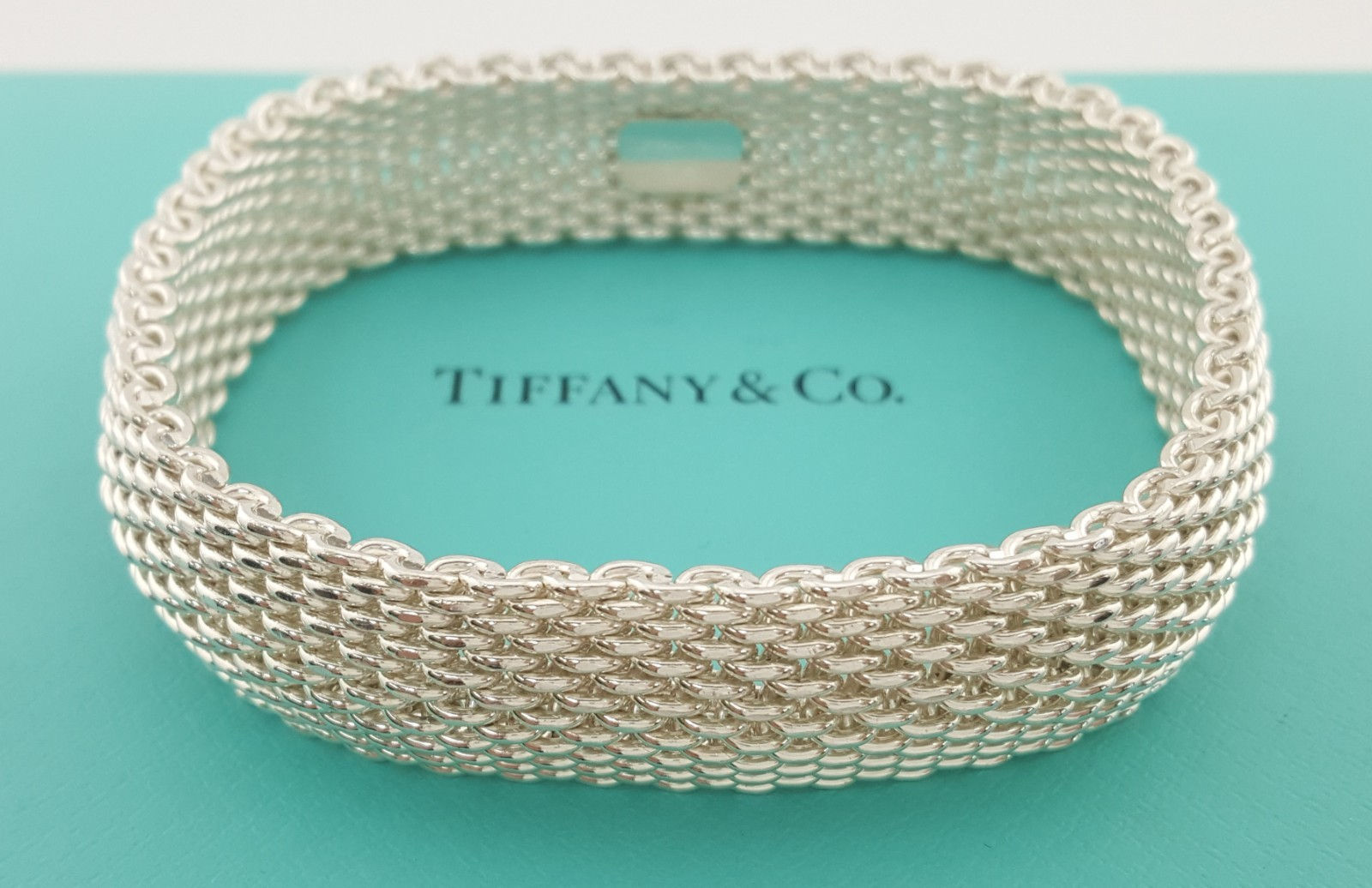 Tiffany & Co. Somerset Mesh Bangle Bracelet Silver 59.5 grams 7.5" 16 mm