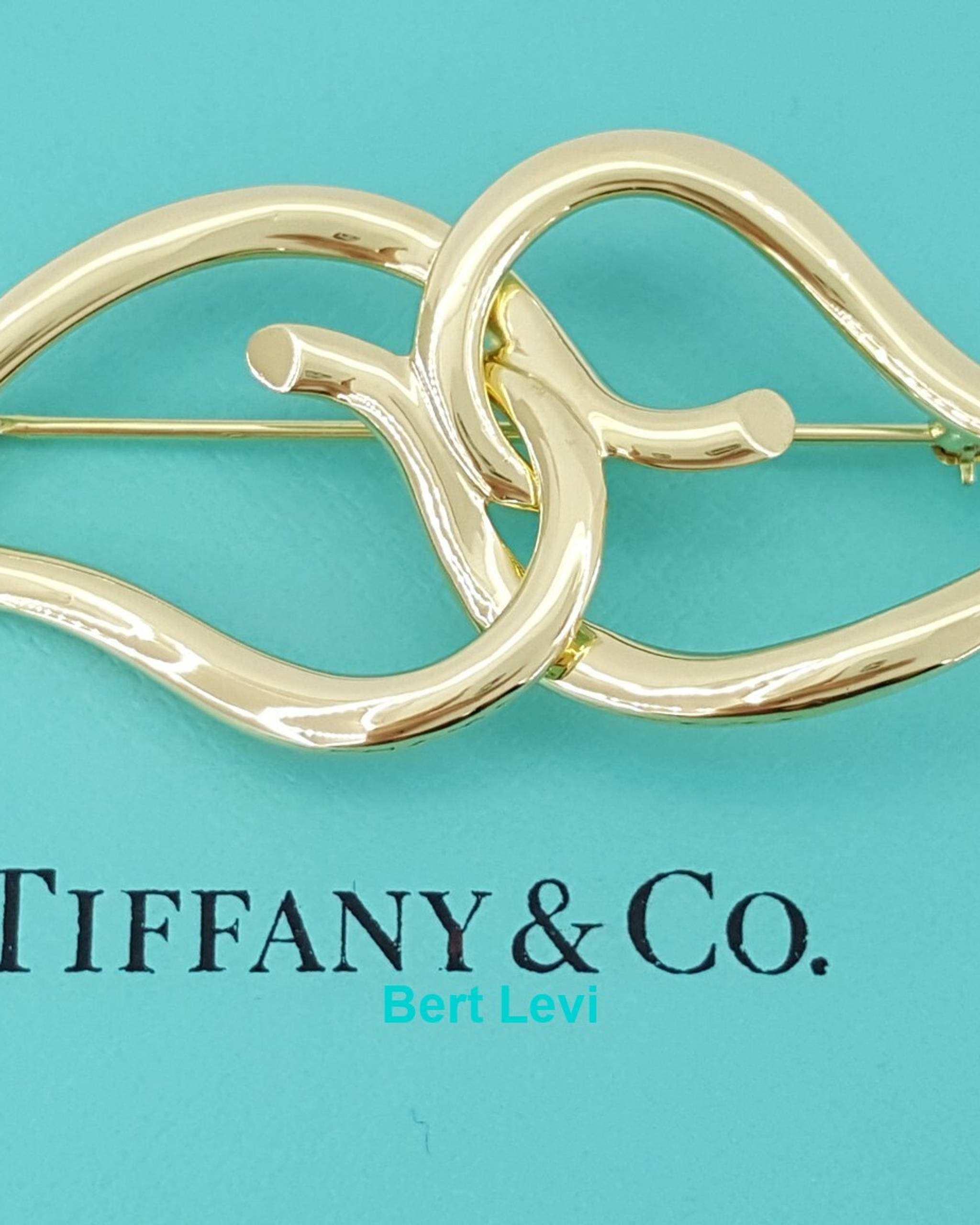 Tiffany & Co Vintage 18K Yellow Gold Double Leaf Heart Brooch Pin 12.6 g 55mm