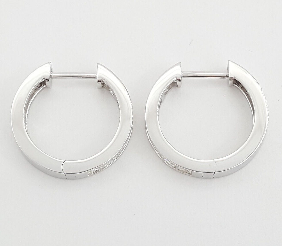 Thumbnail: Princess Cut Diamond Hugger Hoop Earrings 15.3 mm 1.06 ct 14K White Gold