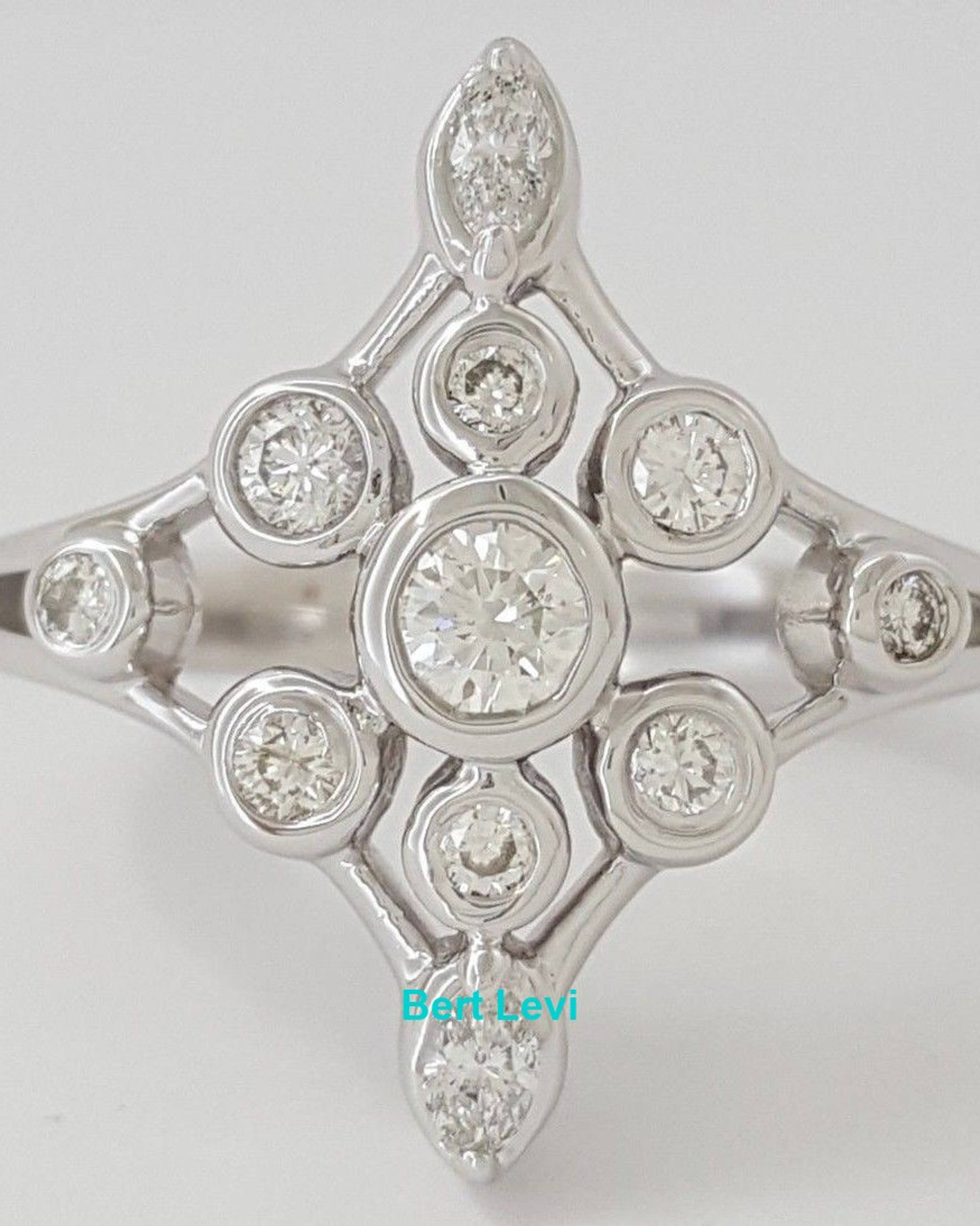 Round & Marquise Diamond Anniversary Statement Ring 0.50 ct 14K White Gold