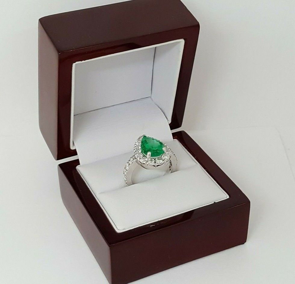 Thumbnail: Colombian No Oil Pear Shape Green Emerald 5.21 ct & Diamond Halo Ring GIA $50k