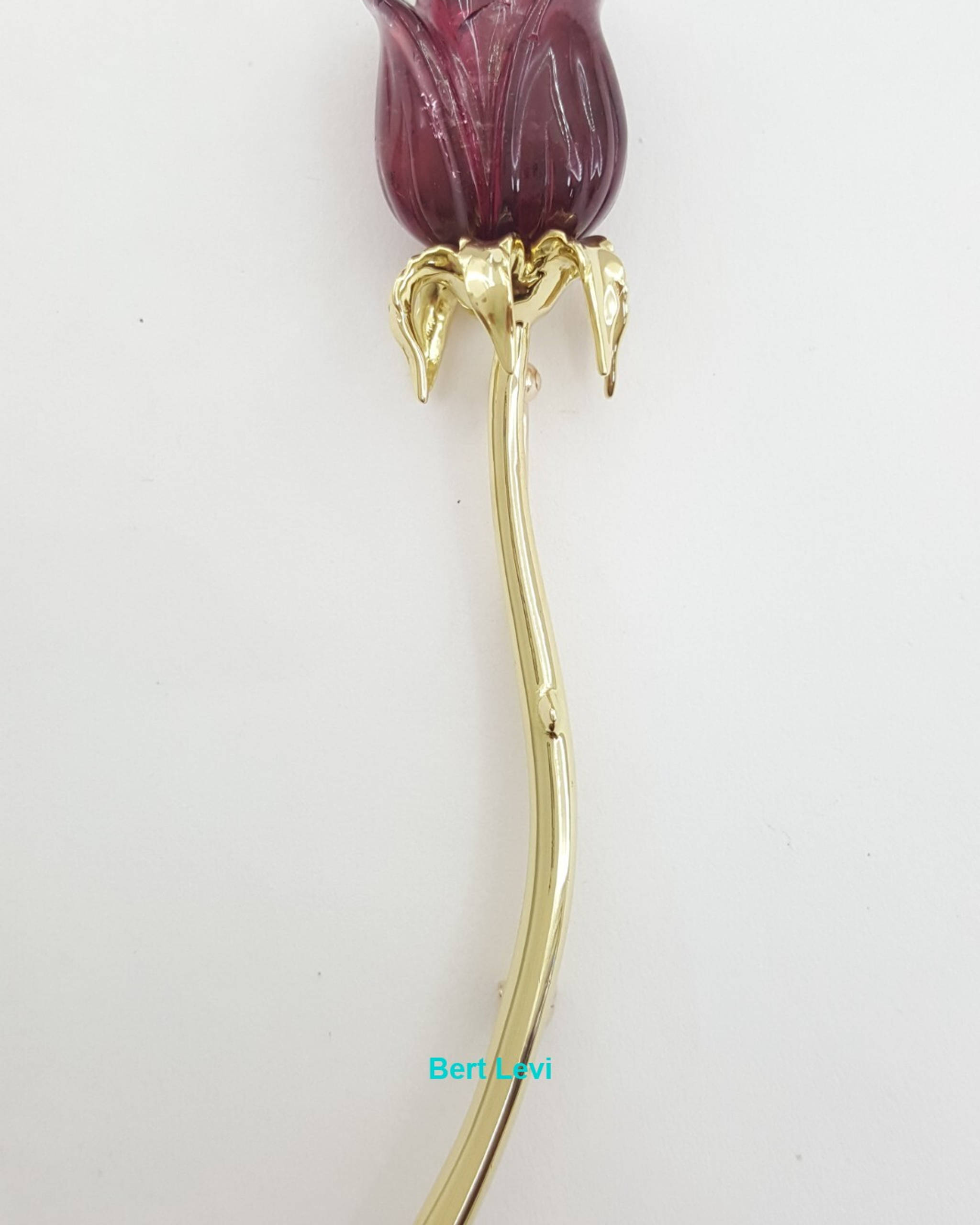 Vintage 18K Yellow Gold Rose Rubellite Tourmaline Pin Brooch 14.3 Grams 3”