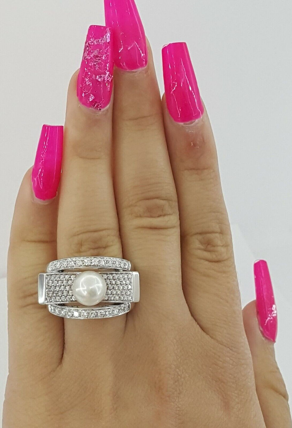 Thumbnail: Akoya Pearl & Round Cut Diamond Statement Ring 8.5mm 1.16 ct 18K White Gold $5K