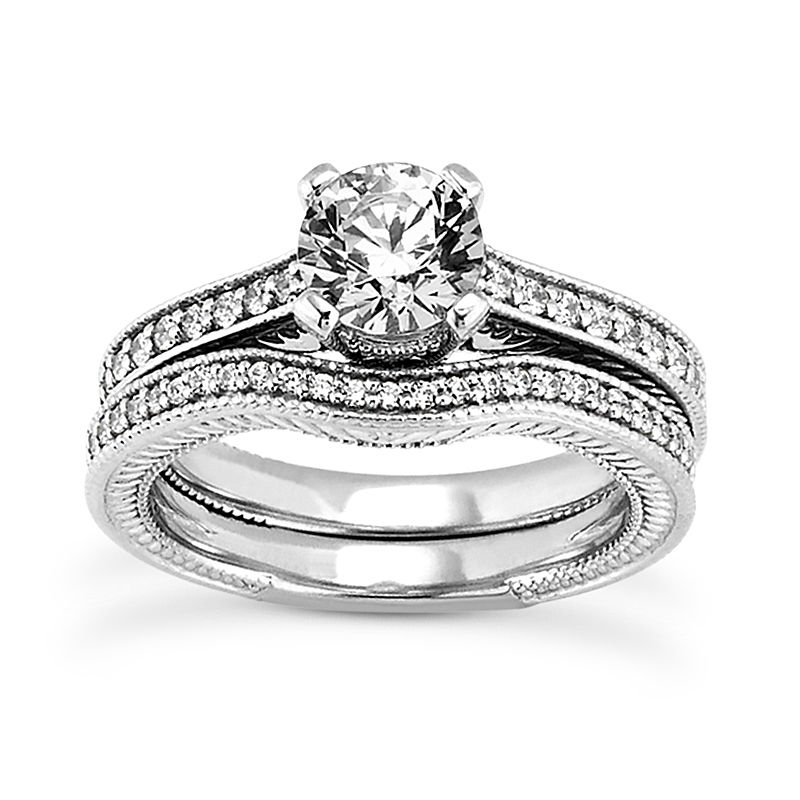 Thumbnail: Ladies 14KT White Gold Platinum Antique Engagement Set ENS2257-1-A