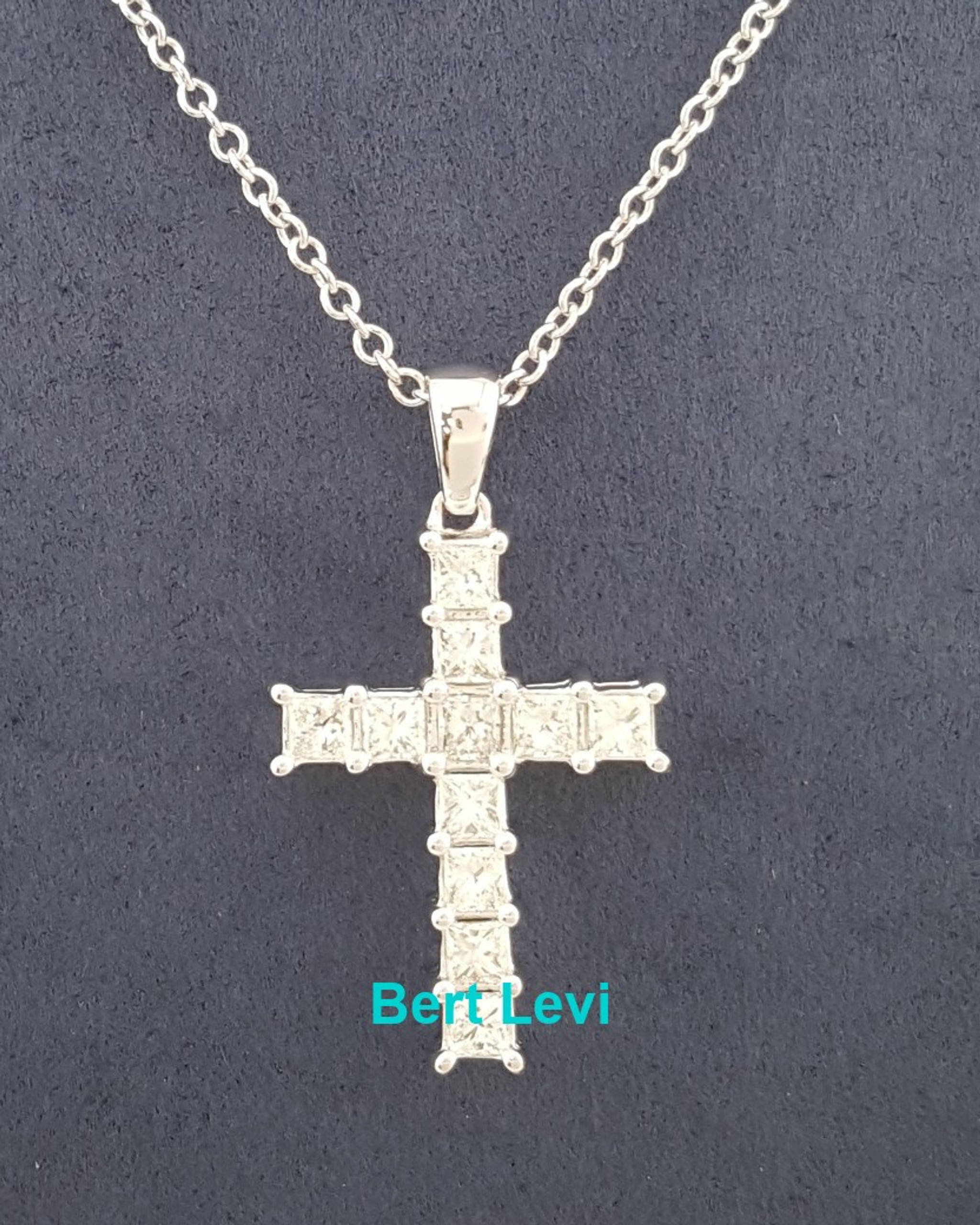 Princess Cut Diamond Cross Necklace 1.1 ct 18" 5.2 Gr 14k White Gold Rtl $3395