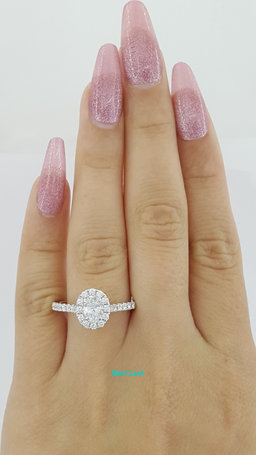 Oval Brilliant Cut Diamond Halo Engagement Ring D/SI2 GIA14k White Gold 1.05 ct
