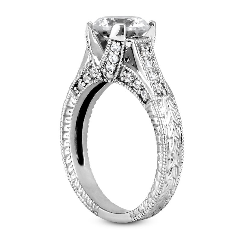 Thumbnail: Ladies 14KT White Gold Platinum Antique Engagement Ring ENR302-1