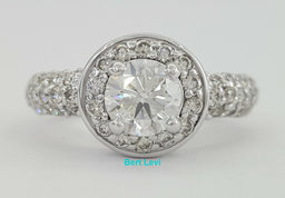 Round Brilliant Cut Halo Pave Diamond Engagement Ring 1.8 ct 14k White Gold GIA