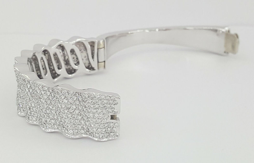 Thumbnail: Gold Round Diamond 9-Row Pave Wave Bangle Bracelet 59.2 Grams 6.5" 10 ct 18K