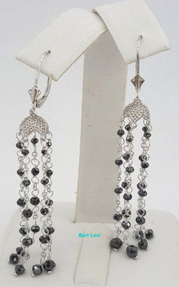 8 ct 18k White Gold Black Briolette Cut Diamond Chandelier Earrings 5.1 grams