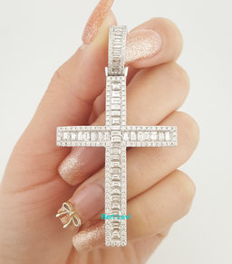 Baguette Round Diamond Cross 5.5 ct 10k White Gold 2.57" 14.5 Grams Rtl $13k