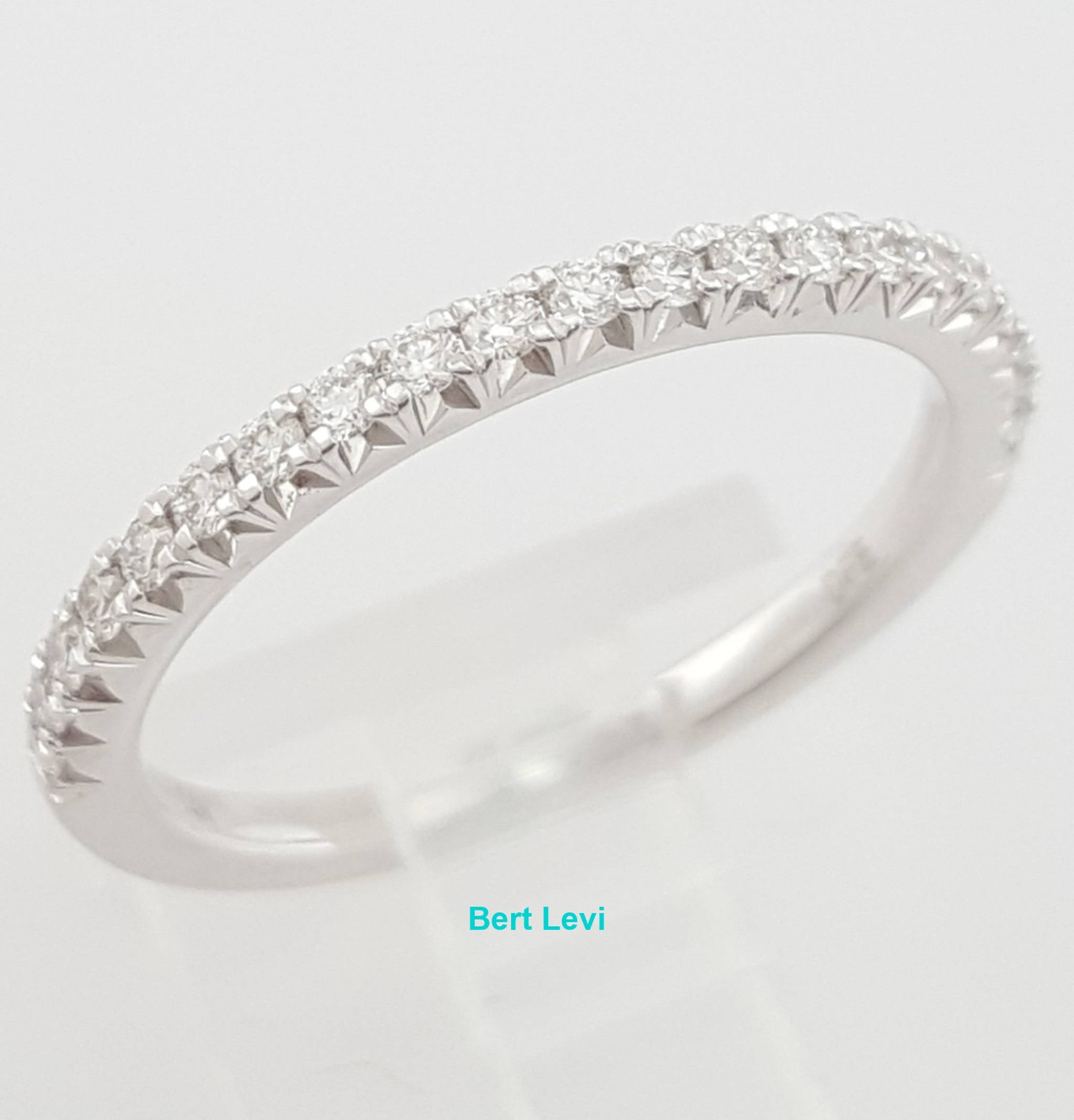 French Pave Round Diamond Wedding Band 0.26 ct 14k White Gold 1.8 mm