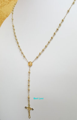 Crucifix Rosary 14k Yellow Gold Bead Necklace 29" 14.5 gr