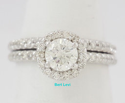 Round Brilliant Diamond Halo Engagement / Wedding Ring Set 1 ct 14K White Gold
