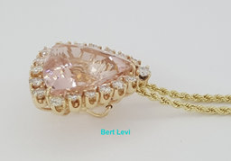 Morganite & Diamond Halo Necklace 16 ct Trillion Cut 14K Gold 20" Retail $12K